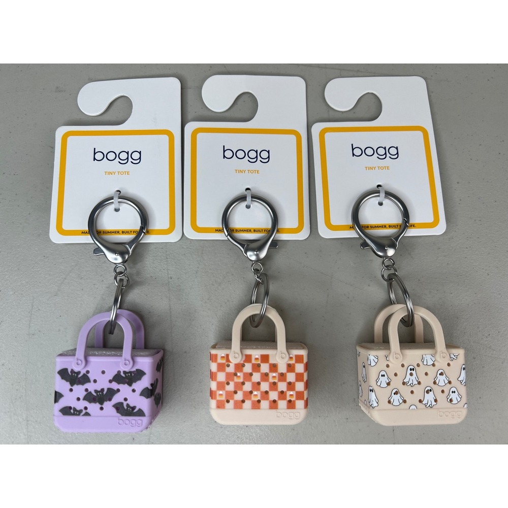 Bogg Set of 3 Tiny Tote Keychain Bag Charms Halloween Ghost Bat Candy Corn